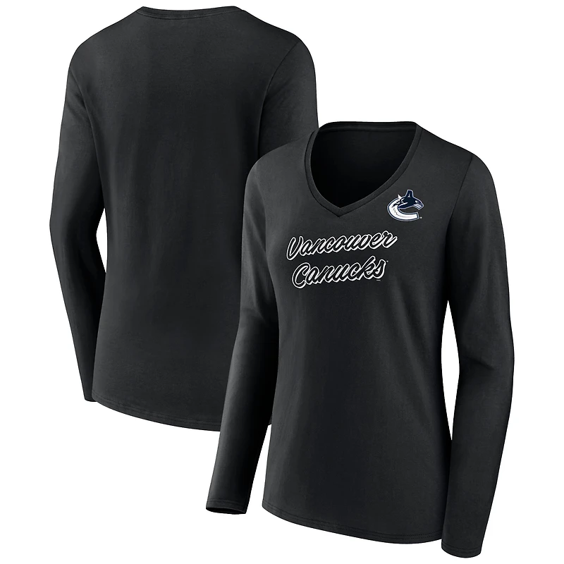 Women's Black Vancouver Canucks Forge Long Sleeve V-Neck T-Shirt