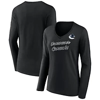 Women's Black Vancouver Canucks Forge Long Sleeve V-Neck T-Shirt