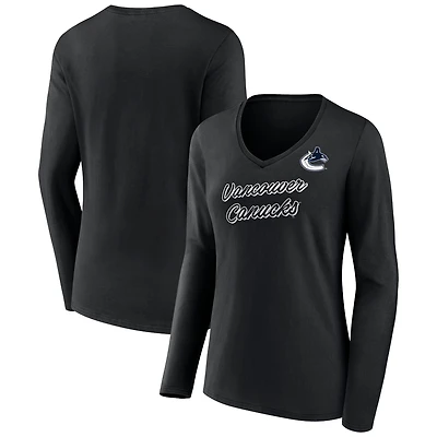 Women's Black Vancouver Canucks Forge Long Sleeve V-Neck T-Shirt