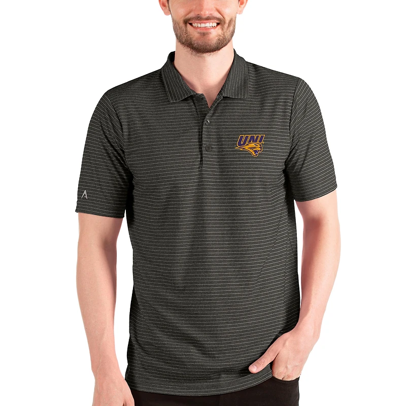 Men's Antigua Heathered Black/Silver Northern Iowa Panthers Esteem Polo