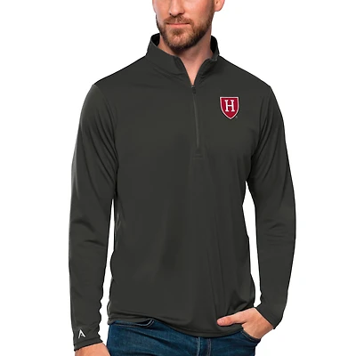 Men's Antigua Charcoal Harvard Crimson Tribute Quarter-Zip Top