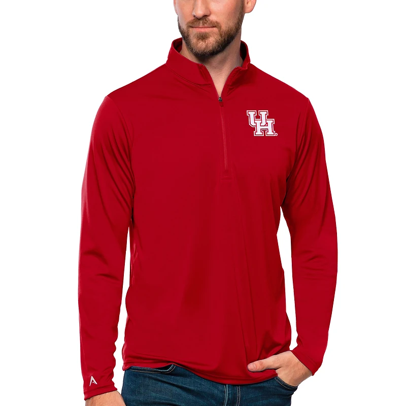 Men's Antigua Red Houston Cougars Tribute Quarter-Zip Top