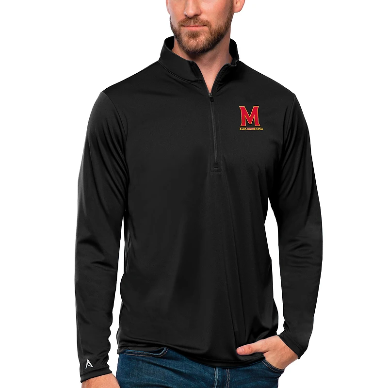 Men's Antigua Black Maryland Terrapins Tribute Quarter-Zip Top