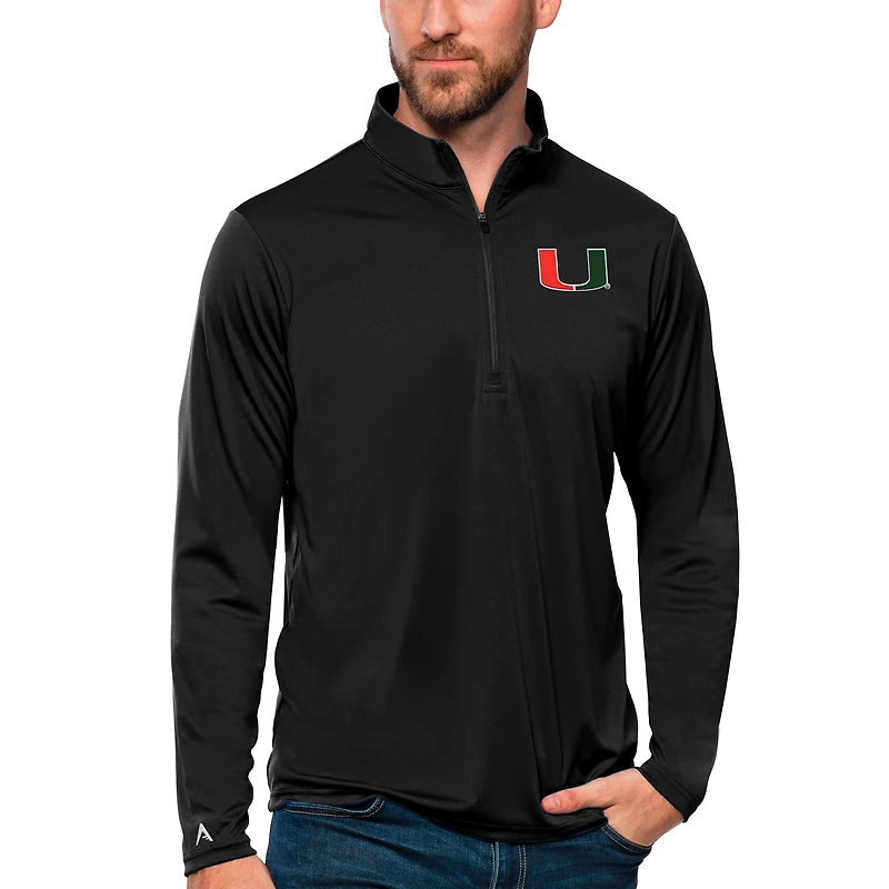 Men's Antigua Black Miami Hurricanes Tribute Quarter-Zip Top