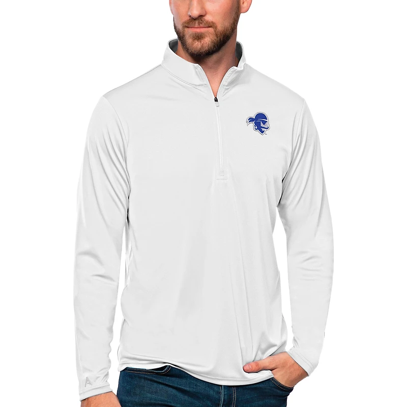 Men's Antigua White Seton Hall Pirates Tribute Quarter-Zip Top