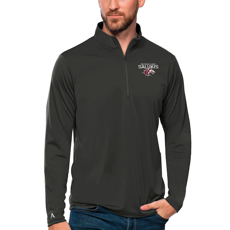 Men's Antigua Charcoal Southern Illinois Salukis Tribute Quarter-Zip Top