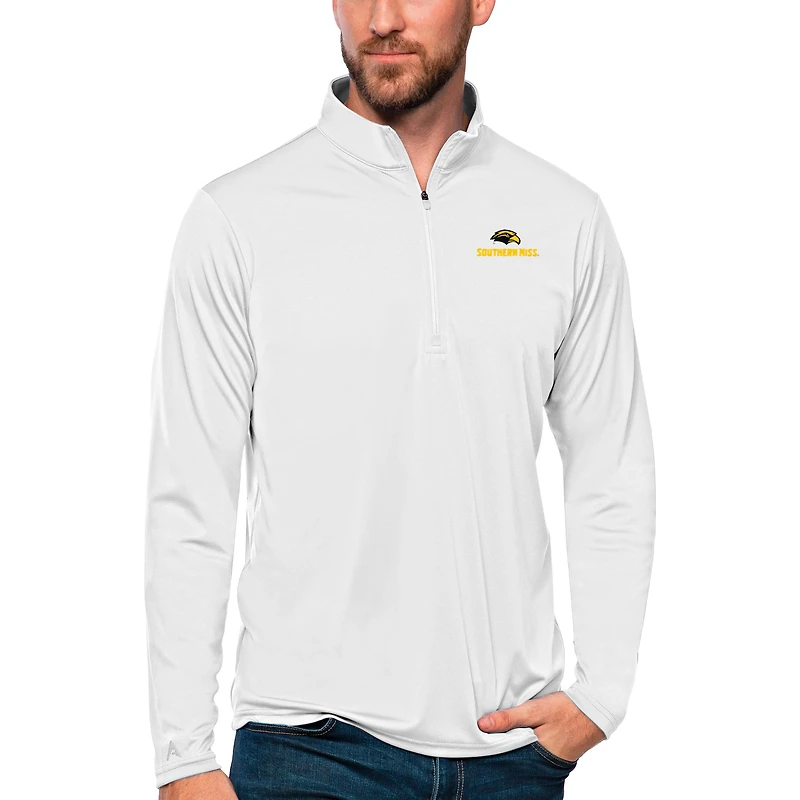 Men's Antigua White Southern Miss Golden Eagles Tribute Quarter-Zip Top