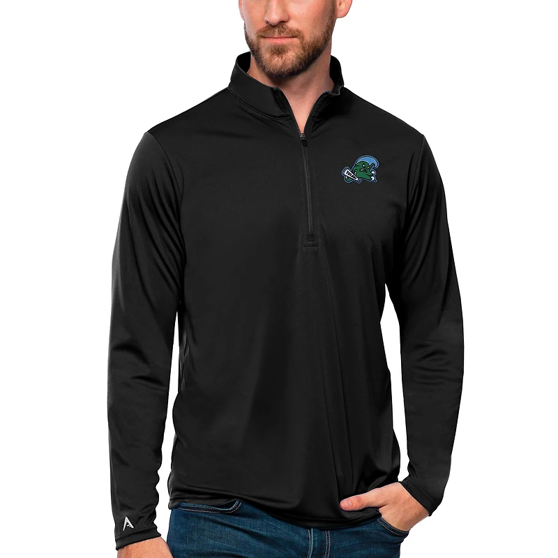 Men's Antigua Black Tulane Green Wave Tribute Quarter-Zip Top