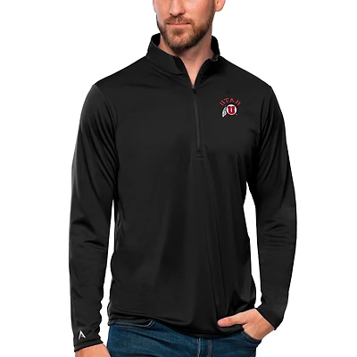 Men's Antigua Black Utah Utes Tribute Quarter-Zip Top