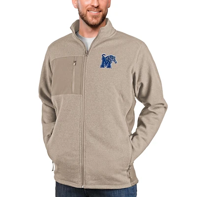 Men's Antigua Oatmeal Memphis Tigers Course Full-Zip Jacket