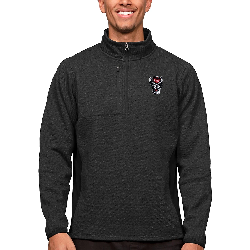 Men's Antigua Heather Black NC State Wolfpack Course Quarter-Zip Pullover Top