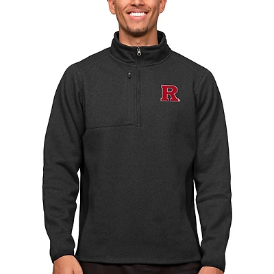 Men's Antigua Heather Black Rutgers Scarlet Knights Course Quarter-Zip Pullover Top