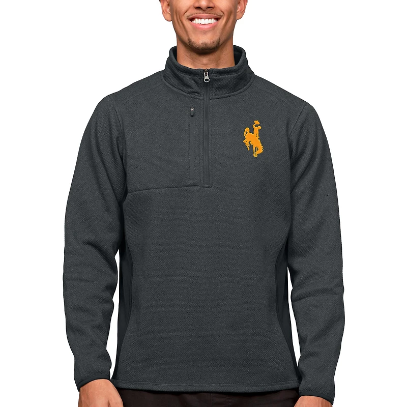 Men's Antigua Heather Charcoal Wyoming Cowboys Course Quarter-Zip Pullover Top
