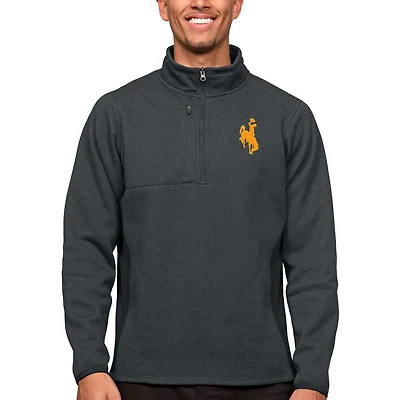 Men's Antigua Heather Charcoal Wyoming Cowboys Course Quarter-Zip Pullover Top