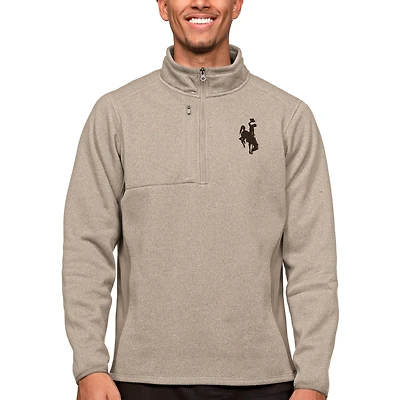 Men's Antigua Oatmeal Wyoming Cowboys Course Quarter-Zip Pullover Top