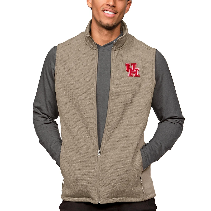 Men's Antigua Oatmeal Houston Cougars Course Full-Zip Vest