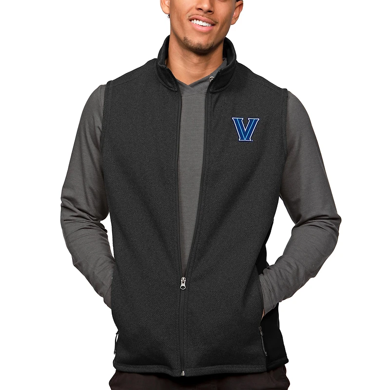 Men's Antigua Heather Black Villanova Wildcats Course Full-Zip Vest