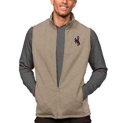 Men's Antigua Oatmeal Wyoming Cowboys Course Full-Zip Vest
