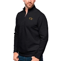 Men's Antigua Heather Black Georgia Tech Yellow Jackets Gambit Quarter-Zip Pullover Top
