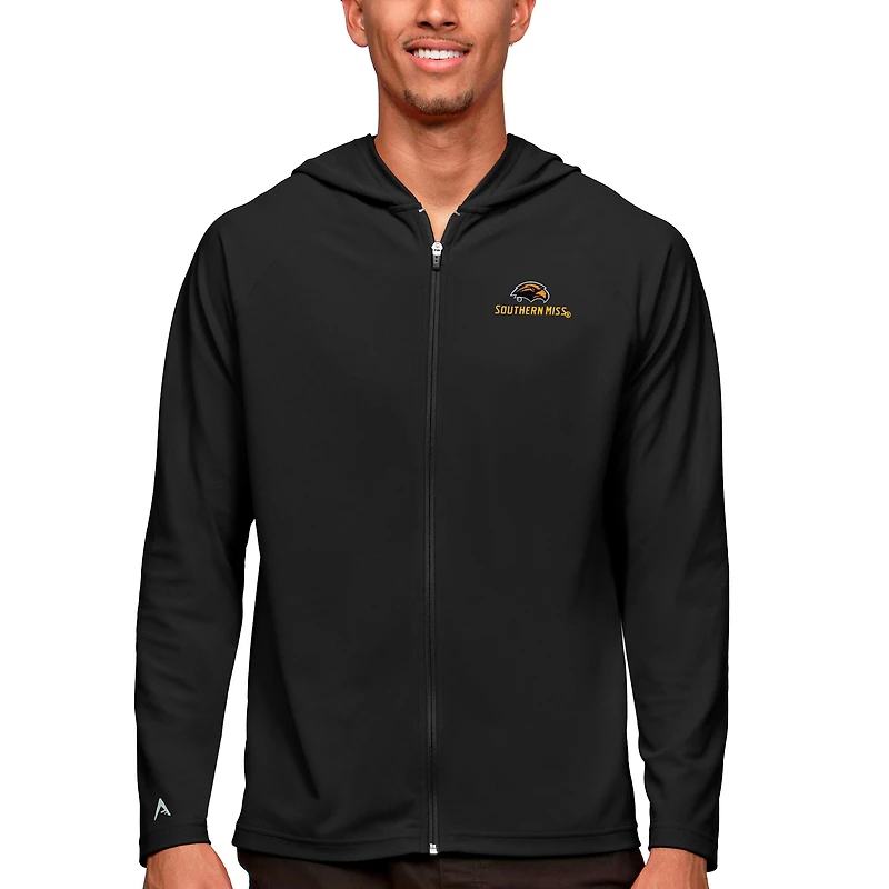 Men's Antigua Black Southern Miss Golden Eagles Legacy Full-Zip Hoodie