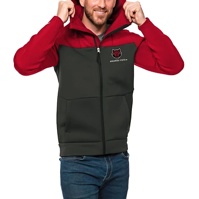 Men's Antigua Red/Charcoal Arkansas State Red Wolves Protect Full-Zip Hoodie