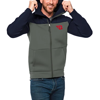 Men's Antigua Navy/Steel Dayton Flyers Protect Full-Zip Hoodie