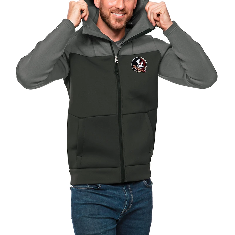 Men's Antigua Steel/Charcoal Florida State Seminoles Protect Full-Zip Hoodie