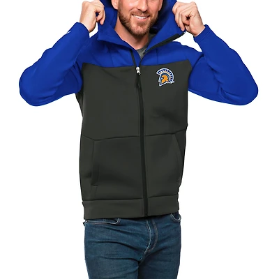Men's Antigua Royal/Charcoal San Jose State Spartans Protect Full-Zip Hoodie