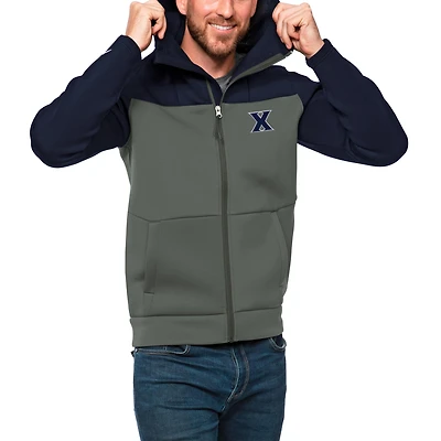 Men's Antigua Navy/Steel Xavier Musketeers Protect Full-Zip Hoodie