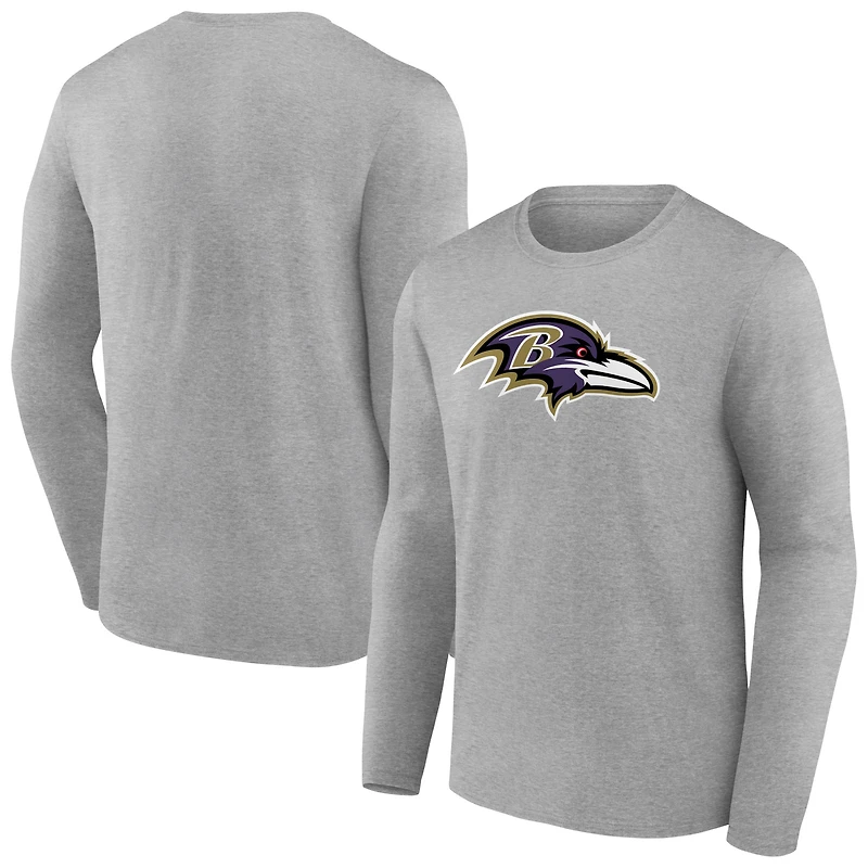 Men's Heather Gray Baltimore Ravens Primary Team Logo Long Sleeve T-Shirt