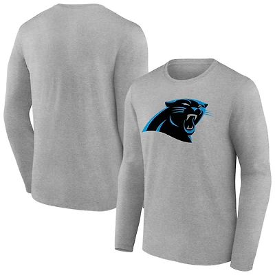 Men's Heather Gray Carolina Panthers Primary Team Logo Long Sleeve T-Shirt