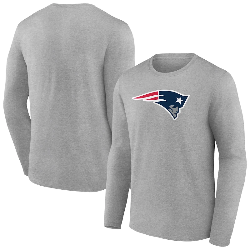Men's Heather Gray New England Patriots Primary Team Logo Long Sleeve T-Shirt