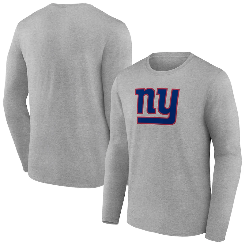 Men's Heather Gray New York Giants Primary Team Logo Long Sleeve T-Shirt