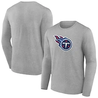 Men's Heather Gray Tennessee Titans Primary Team Logo Long Sleeve T-Shirt