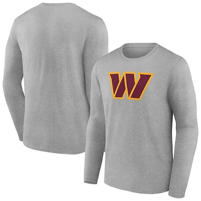 Men's Heather Gray Washington Commanders Primary Team Logo Long Sleeve T-Shirt