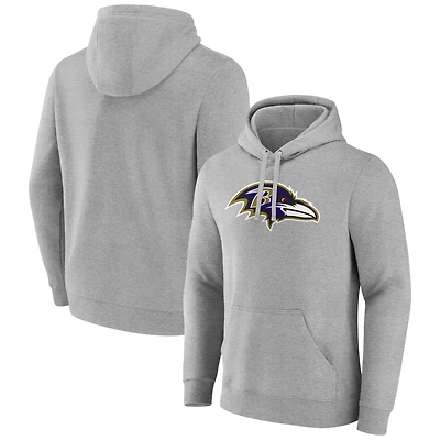 Men's Heather Gray Baltimore Ravens Primary Team Logo Fitted Pullover Hoodie