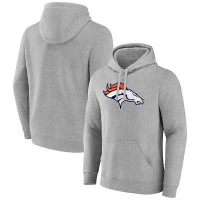 Men's Heather Gray Denver Broncos Primary Team Logo Fitted Pullover Hoodie