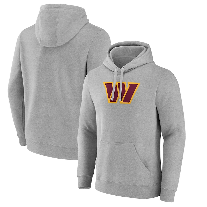 Men's Heather Gray Washington Commanders Primary Team Logo Fitted Pullover Hoodie
