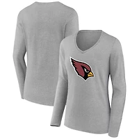 Women's Heather Gray Arizona Cardinals Primary Team Logo Long Sleeve V-Neck T-Shirt