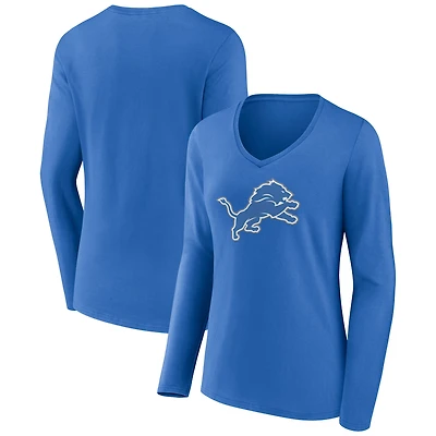 Women's Blue Detroit Lions Primary Team Logo Long Sleeve V-Neck T-Shirt