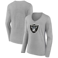 Women's Heather Gray Las Vegas Raiders Primary Team Logo Long Sleeve V-Neck T-Shirt