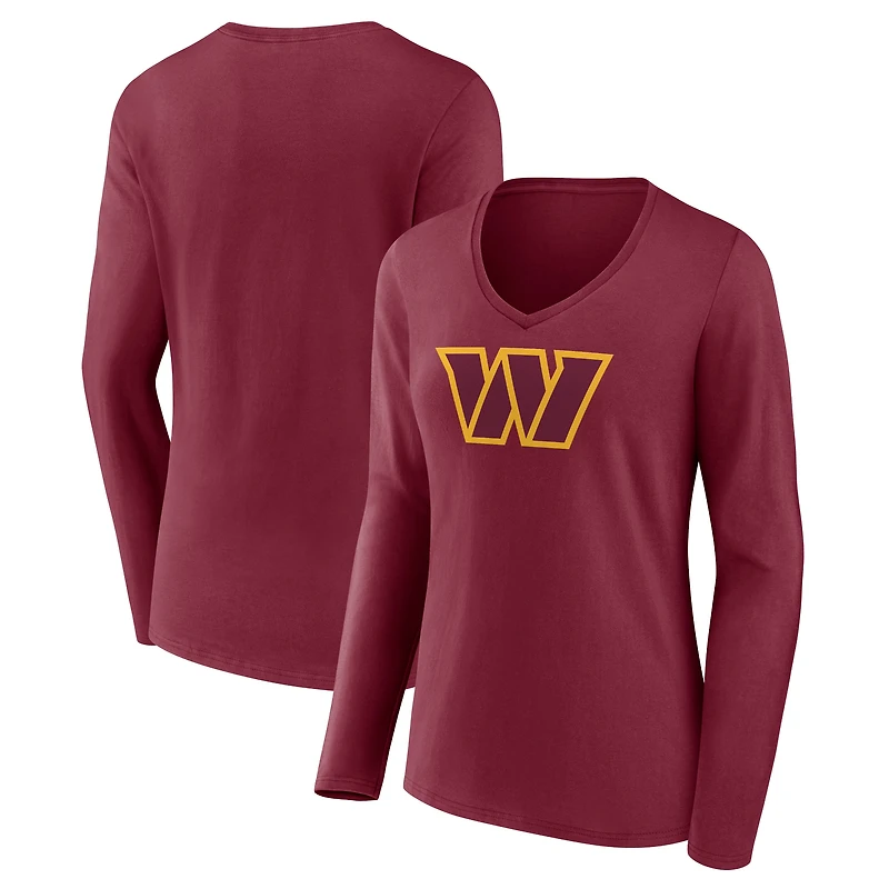 Women's Burgundy Washington Commanders Primary Team Logo Long Sleeve V-Neck T-Shirt
