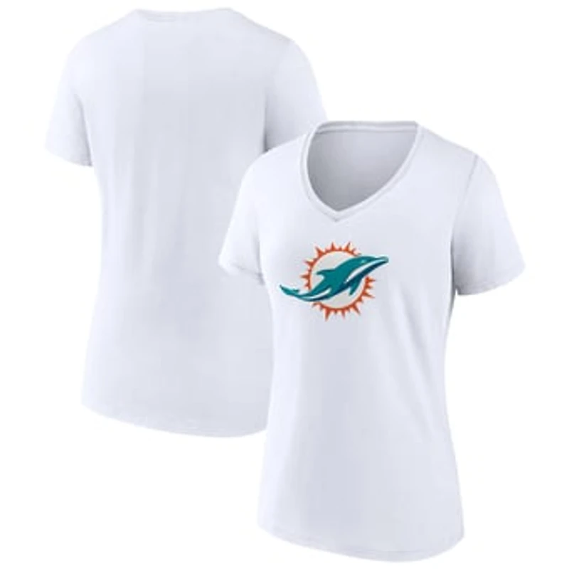 Women's White Miami Dolphins Primary Team Logo V-Neck T-Shirt