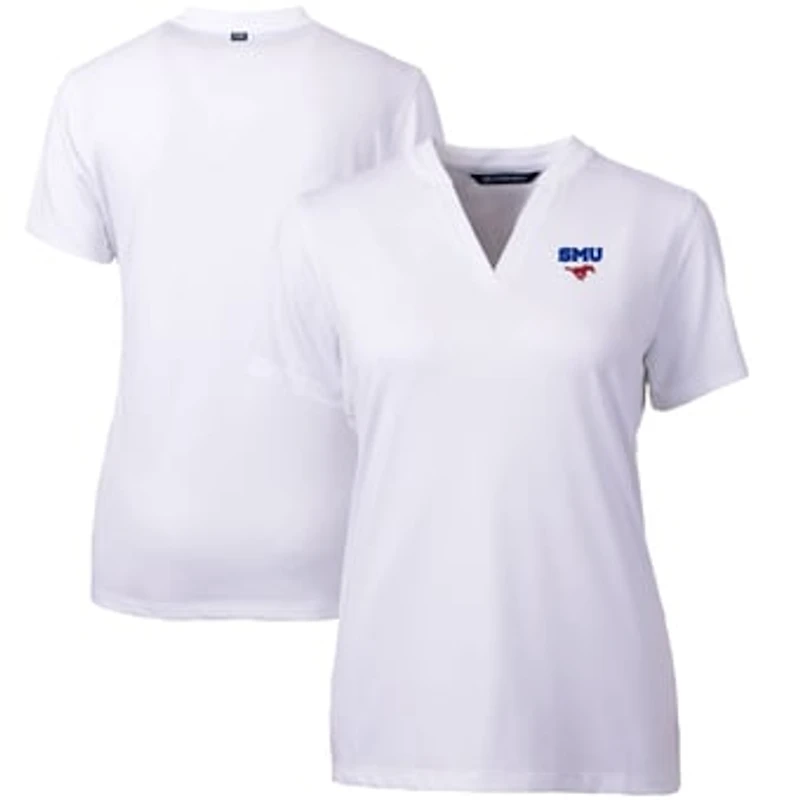 Women's Cutter & Buck White SMU Mustangs Forge Blade V-Neck Top