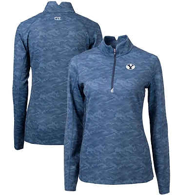 Women's Cutter & Buck Navy BYU Cougars Traverse Camo Quarter-Zip Pullover Top