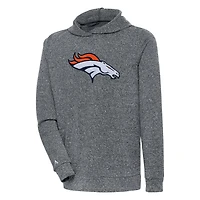 Men's Antigua Charcoal Denver Broncos Absolute Chenille Pullover Hoodie