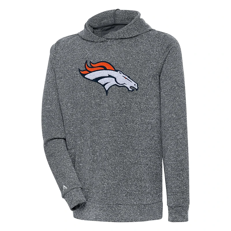 Men's Antigua Charcoal Denver Broncos Absolute Chenille Pullover Hoodie