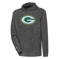 Men's Antigua Heathered Black Green Bay Packers Absolute Chenille Pullover Hoodie