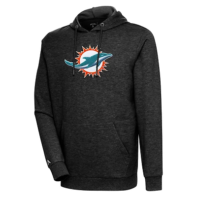 Men's Antigua Heathered Black Miami Dolphins Action Chenille Pullover Hoodie