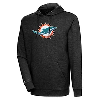 Men's Antigua Heathered Black Miami Dolphins Action Chenille Pullover Hoodie
